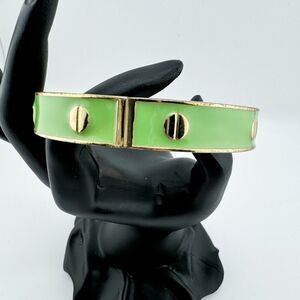 Vintage Green Enamel Screw Cuff Bracelet Retro Chic Preppy Style Elegance